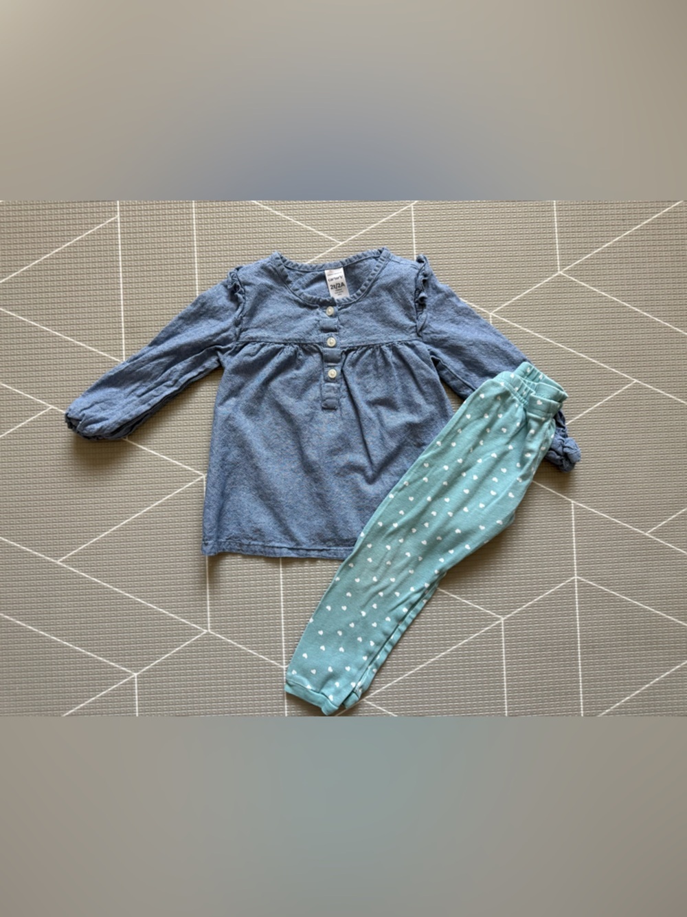 Carters|Baby girl/toddler matching set,Mint Heart Leggings & chambray top•••2T